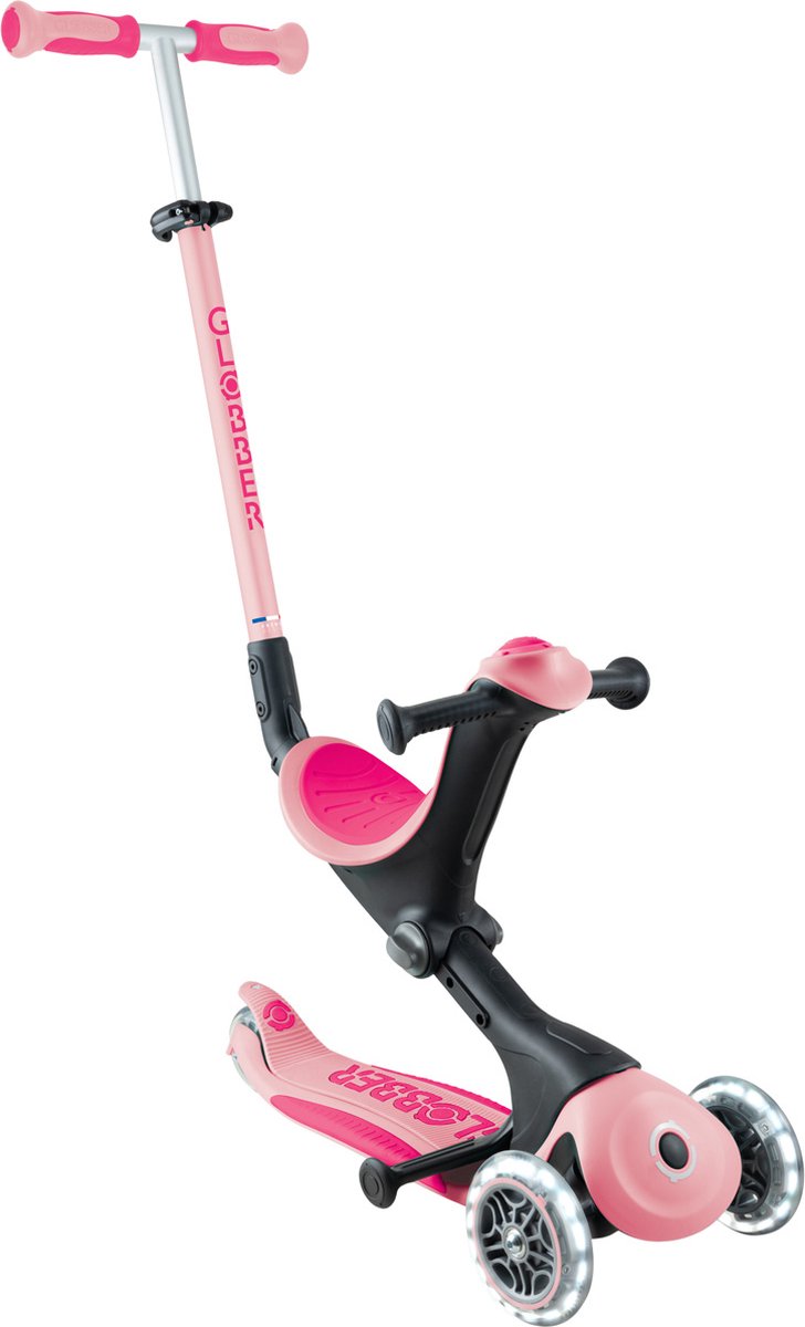 Meegroeistep - Globber Go Up Deluxe Flash Lights Pastel Pink - roze - lichtgevende wielen - met duwstang - in hoogte verstelbaar - vanaf 15 maanden tot 9 jaar Step kopen online