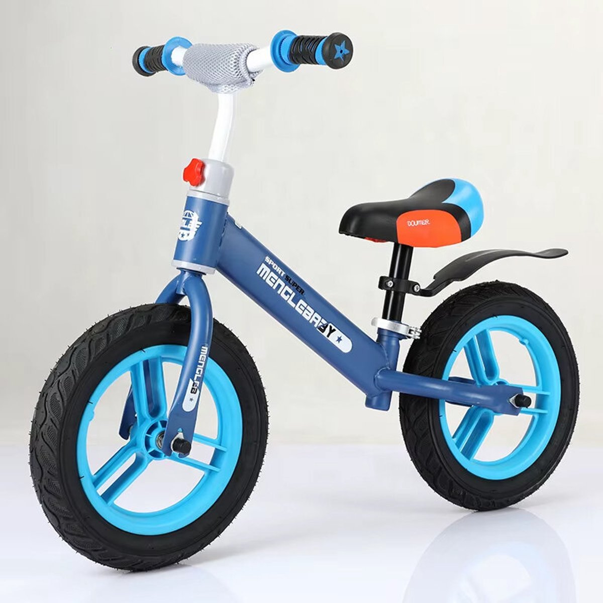 Mengle Baby - kinderfiets blauw 12 inch (1-4 jaar, licht & robuust wiel, tot 45 kg), loopfiets - verstelbaar zadel - 80cm Loopfiets kopen online