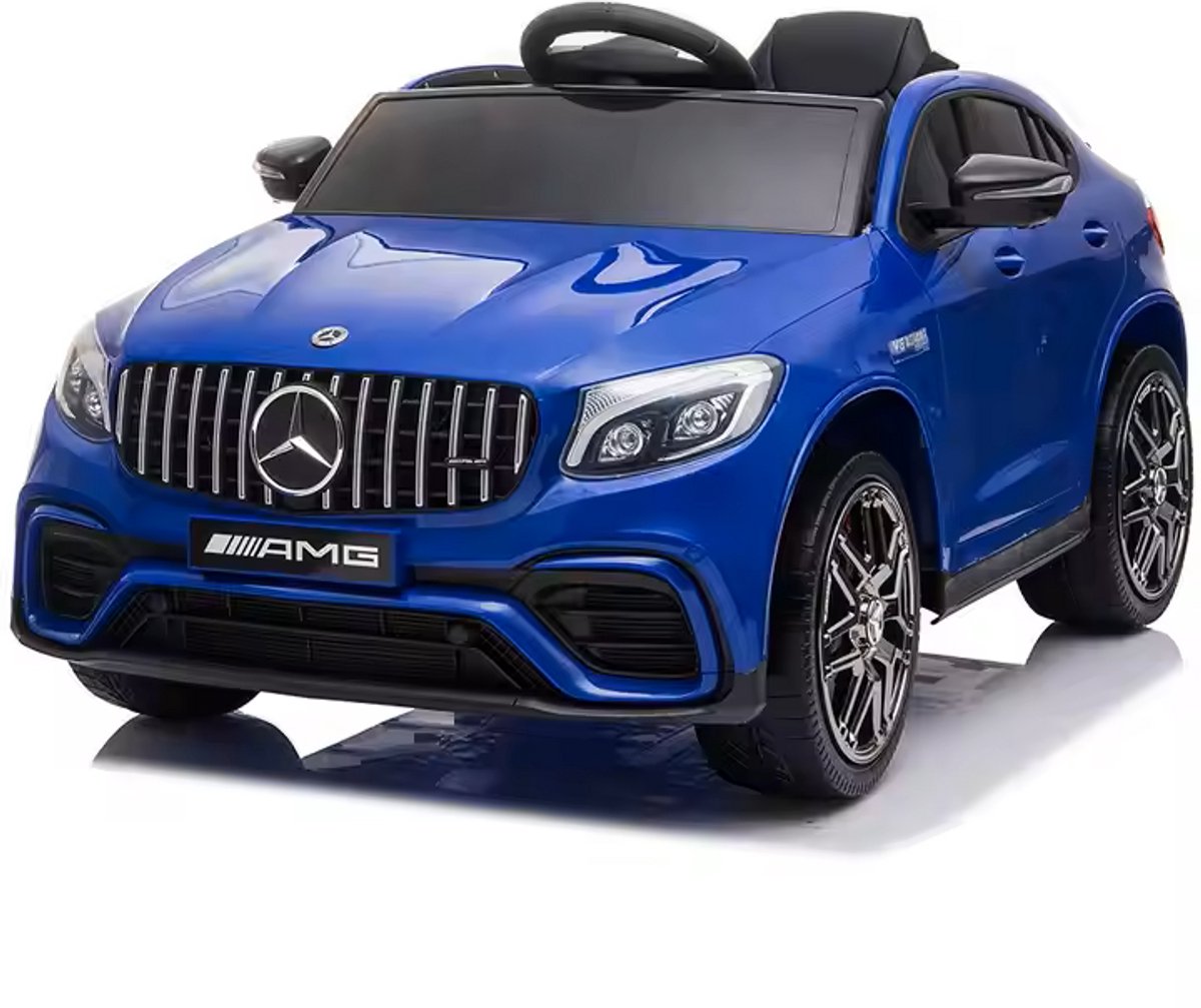 mercedes benz glc 63s elektrische kinderauto 12v accu auto 1 zits blauw met afstandsbediening led verlichting muziekfunctie eva rubberen banden