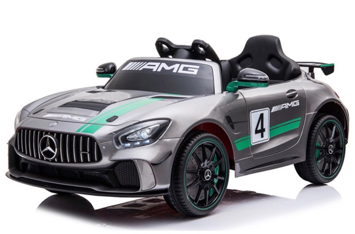 Mercedes-Benz GT4 AMG - Elektrische Kinderauto - Grijs - 1 Persoons Kinderauto - Afstand Bestuurbaar - MP4 Touch Screen - Muziek Module - 12v - Kunst leder zitje - Rubberen banden Accuvoertuig kopen online