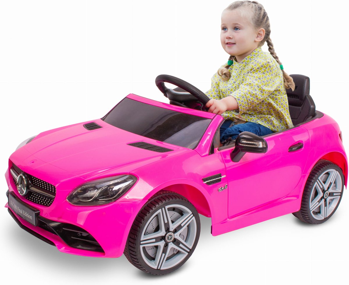 Mercedes elektrische kinderauto van 3 jaar, motorvermogen 2x30W, stuur met geluid, veiligheidsgordels (Roze) Accuvoertuig kopen online
