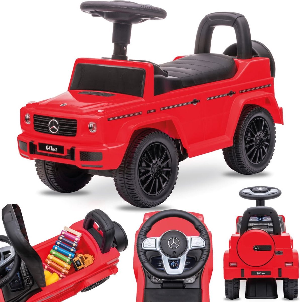 Mercedes G Klasse Kindervoertuig, loopauto met Claxon, ride on, babyauto, loopstoeltje met claxon en motorgeluiden, max 25 kg (Rood) Loopauto kopen online