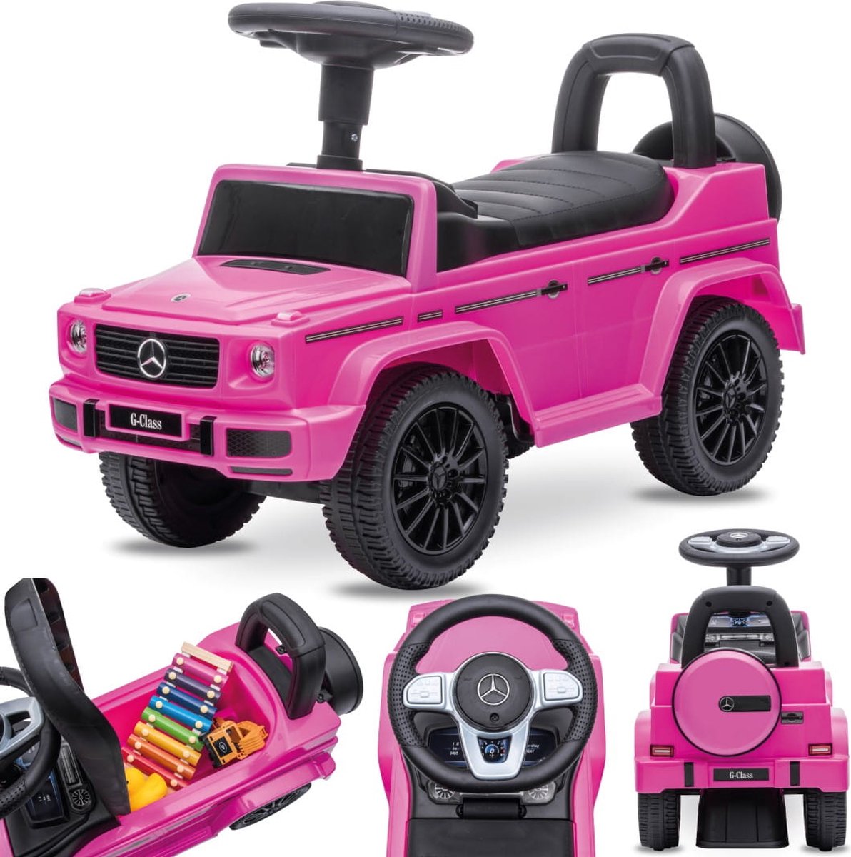 Mercedes G Klasse Kindervoertuig, loopauto met Claxon, ride on, babyauto, loopstoeltje met claxon en motorgeluiden, max 25 kg (Roze) Loopauto kopen online