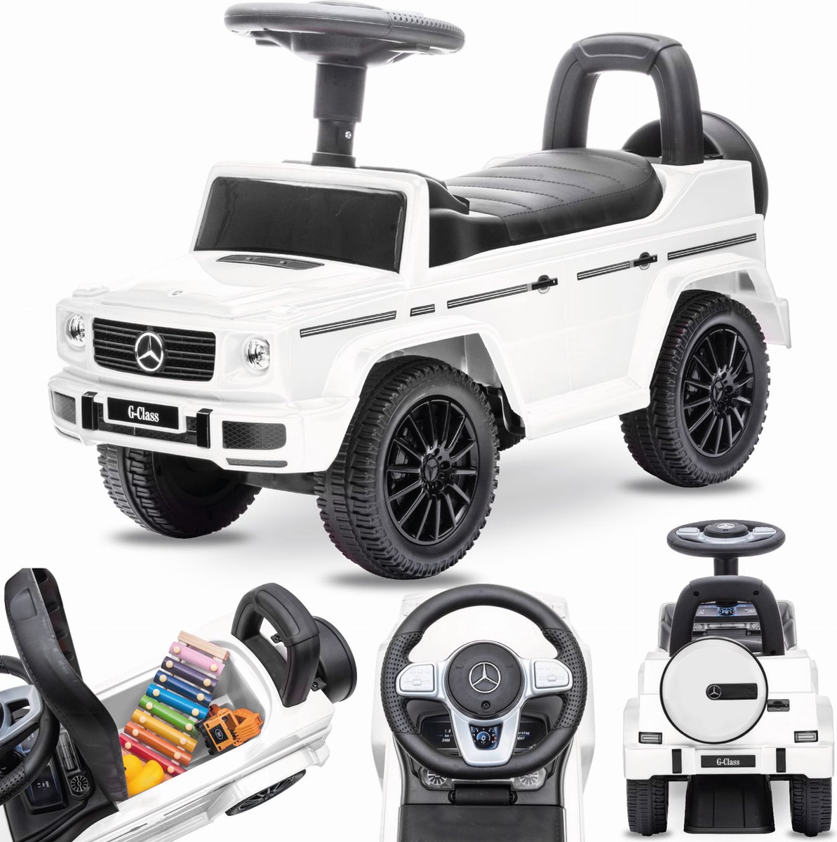 Mercedes G Klasse Kindervoertuig, loopauto met Claxon, ride on, babyauto, loopstoeltje met claxon en motorgeluiden, max 25 kg (Wit) Loopauto kopen online