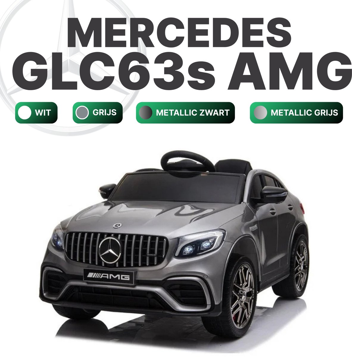 mercedes glc63s amg kinderauto mercedes 1 zitter metallic grijs rubberen banden soft start elektrische kinderauto
