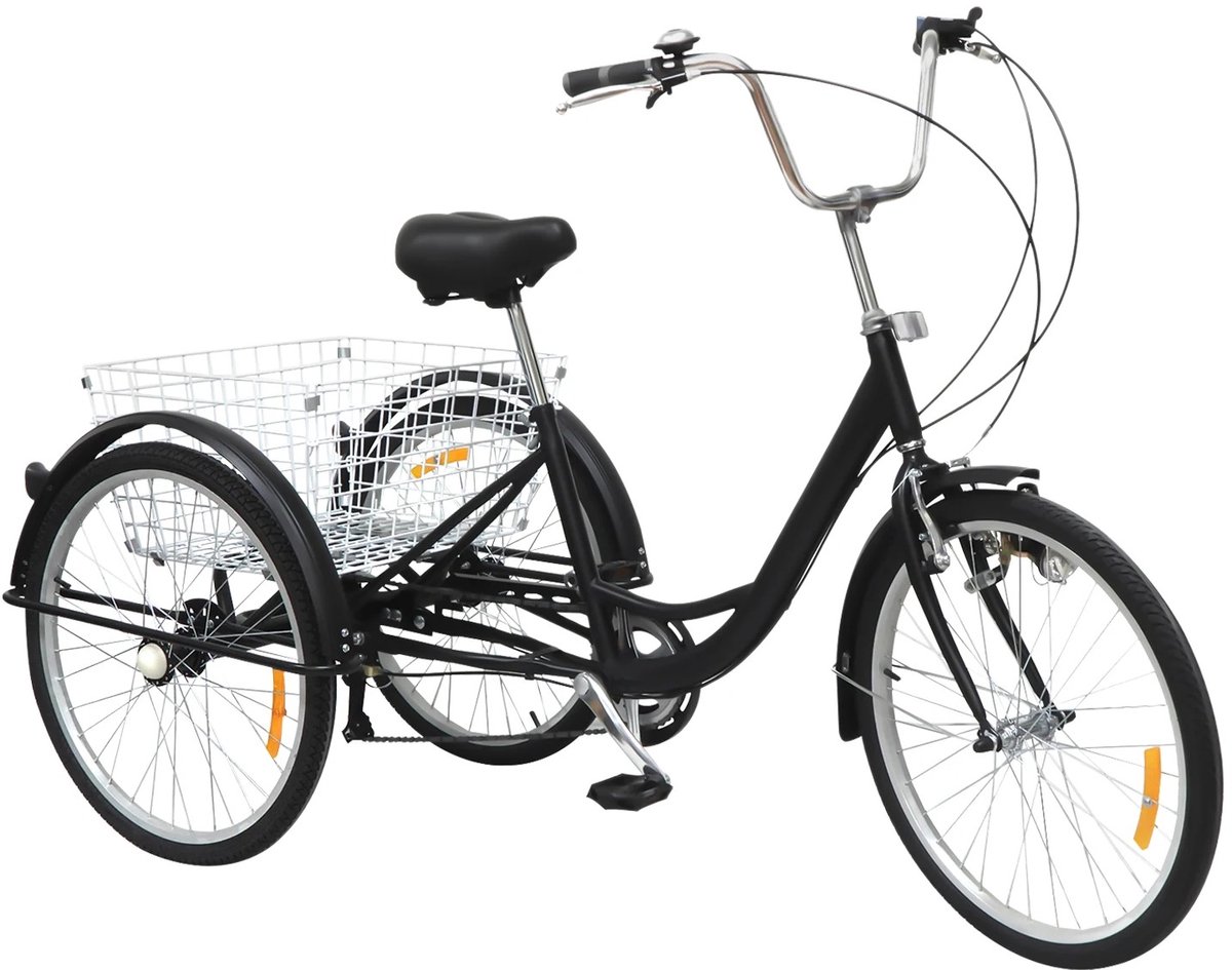 Mila Shop Driewieler voor volwassenen - 6 versnellingen - Senioren fiets - Met mand - 24 inch - Lengte volwassene 160cm tot 180cm - Zwart Fiets kopen online