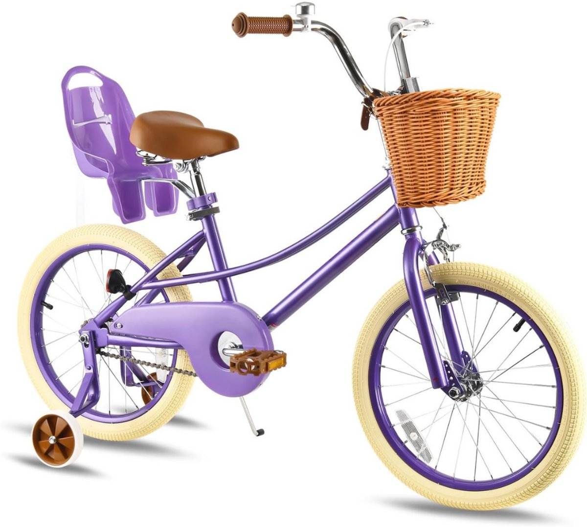 mmm kinderfiets 18 inch kinderfiets 16 inch fiets voor meisjes van 2 tot 7 jaar met poppenzitje steunwielen en mandje paars 108 cm x 55 cm x 19 cm