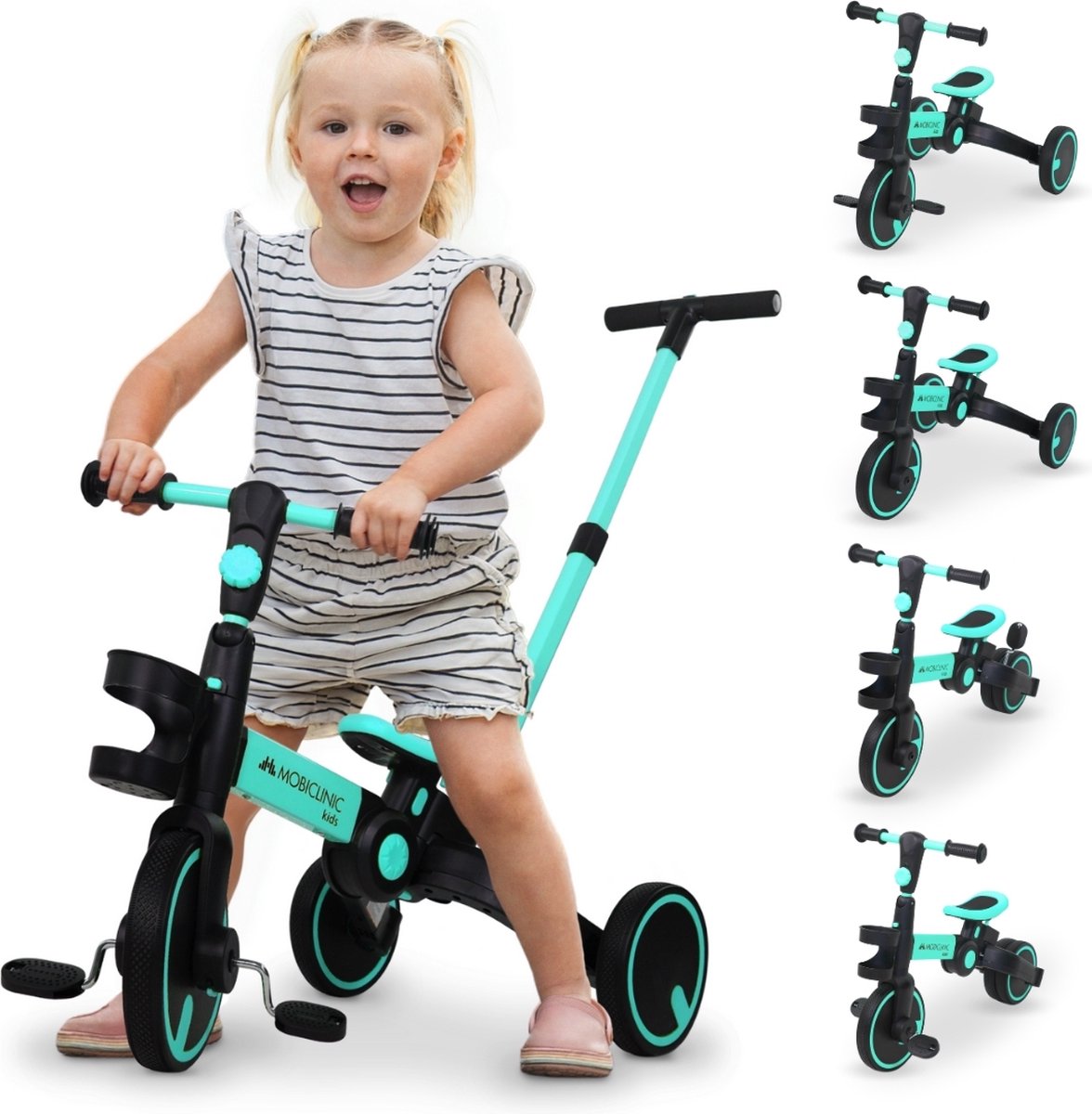 Mobiclinic Chase - 5 in 1 driewieler - Evolutionair - Verstelbaar stuur - Max 25 kg - Lichtgewicht - Tot 5 jaar - Loopfiets - Blauw Driewieler kopen online