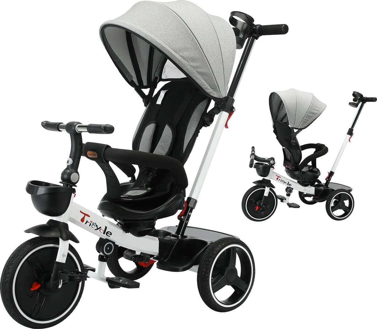mygroot 6 in 1 driewieler kinderwagen driewieler fiets met duwstang 360 graden rotatie buggy fiets kinderzitje draaibaar zitje met 3 punts gordel 6 maanden tot 5 jaar