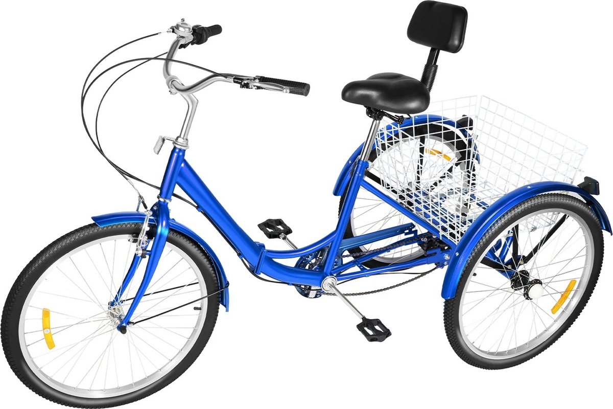 Mygroot - Driewieler - Geschikt voor Volwassenen - Inclusief Fietsmand - 24 Inch - 6 Versnellingen - Opvouwbaar - Met LED Verlichting – Blauw Driewieler kopen online