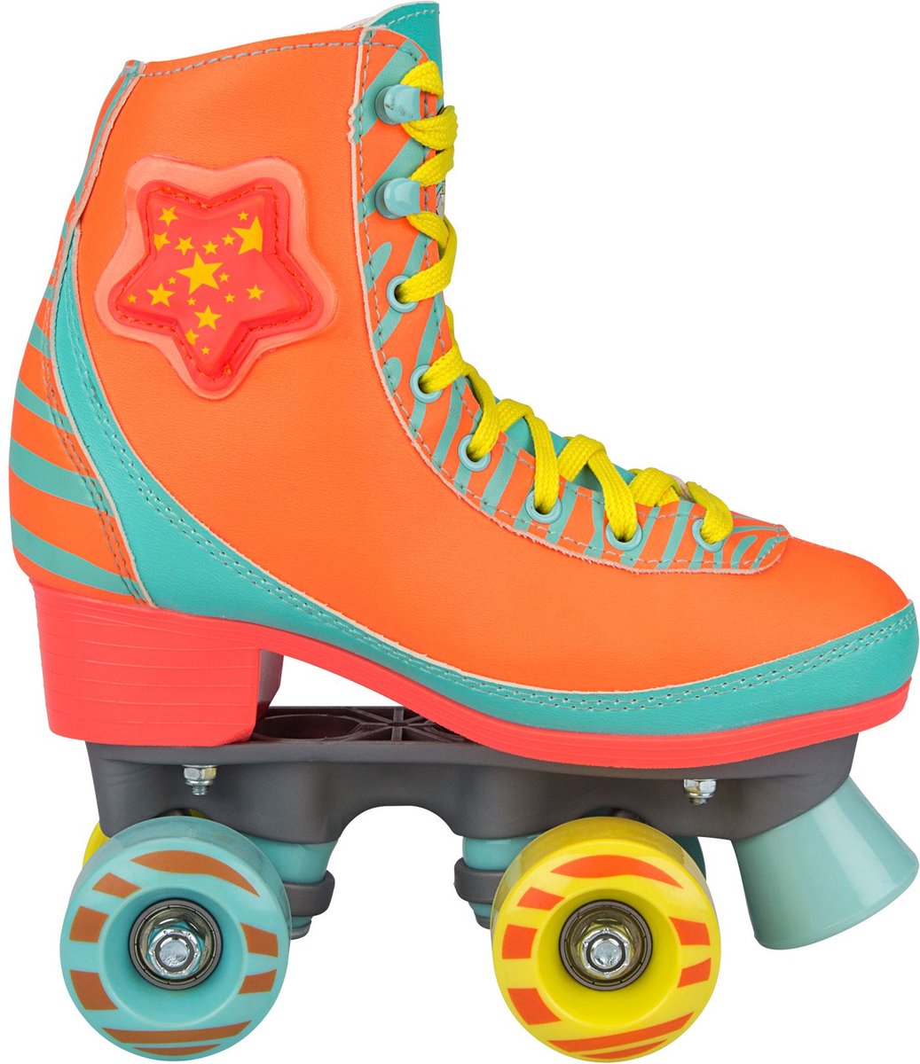Nijdam Rolschaatsen - LED Star Zebra - Fluororanje/Lichtblauw/Geel - 35/36 Rolschaatsen kopen online