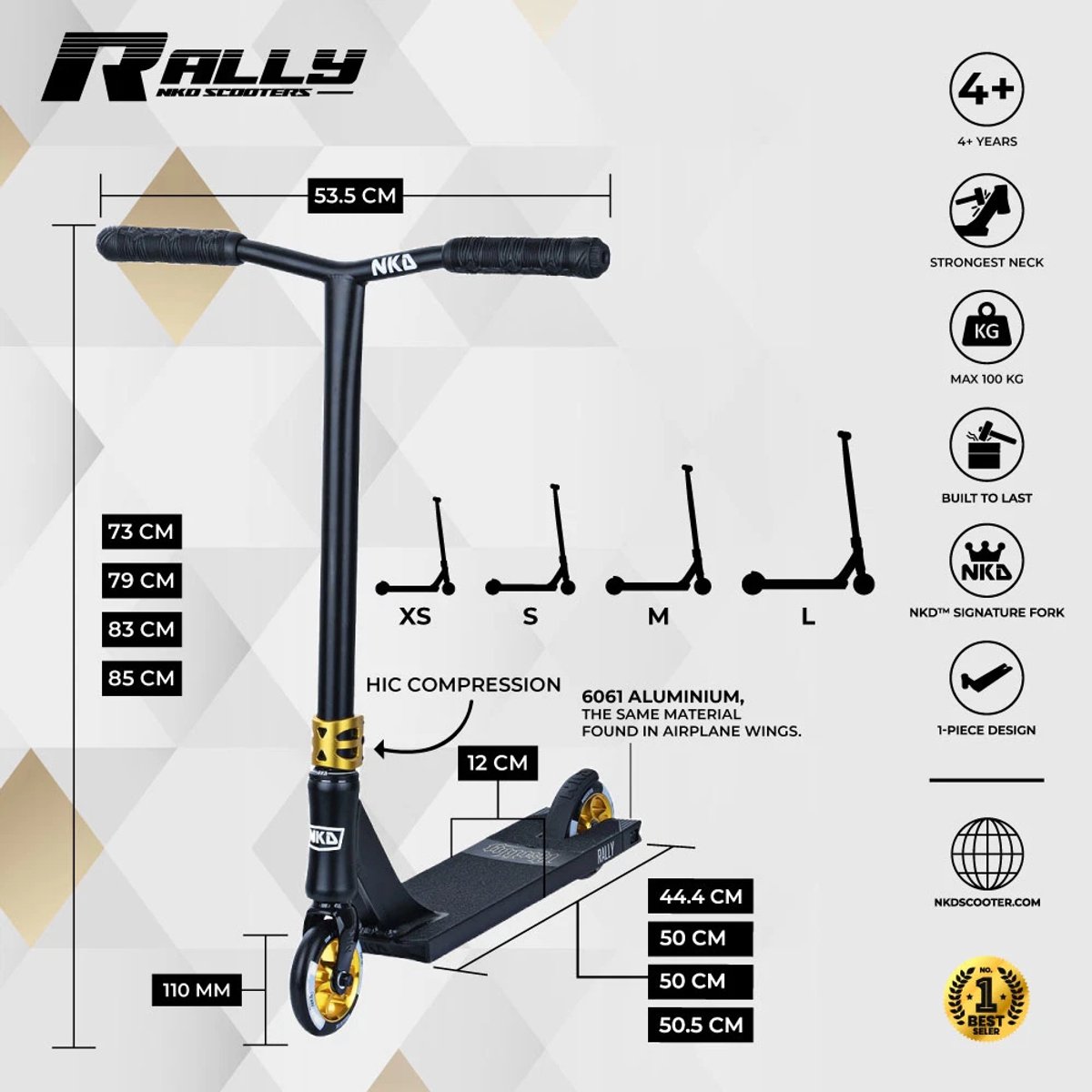 NKD Rally Stuntstep Black / Gold v2 79cm Step kopen online