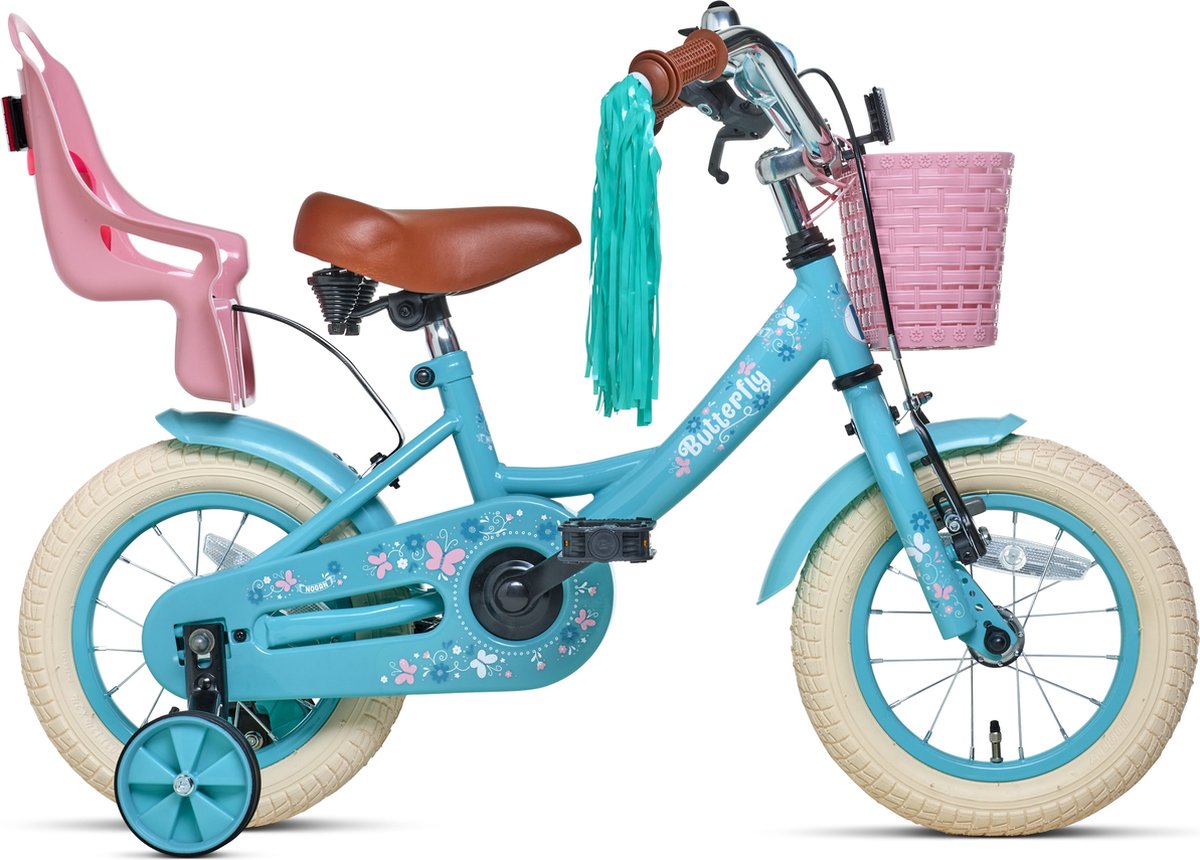 nogan butterfly kinderfiets meisjesfiets 12 inch turquoise