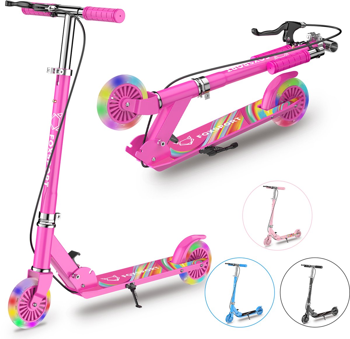 OFMOTRA Kinderstep - Scooter - met LED wielen - Opvouwbaar - Drie instelbare hoogte - met voetrem en handrem - Draagkracht tot 100 kg - rode roos Step kopen online