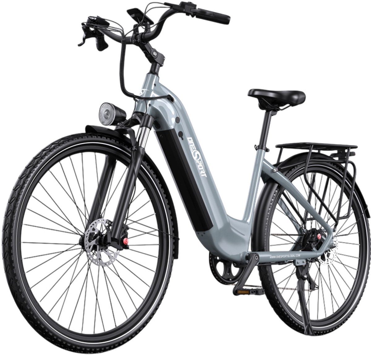 onesport ot05 pro elektrische fiets 250w motor 36v 22 5ah accu 700 50c banden max snelheid 25 km u bereik 140 km hydraulische schijfremmen verende voorvork shimano 7 speed grijs