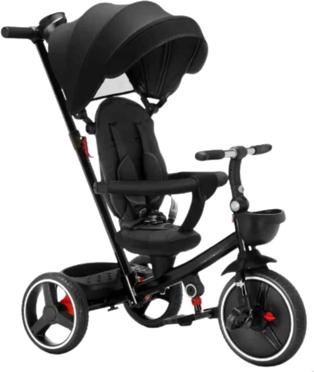 Opulence Baby driewieler 6-in-1 - Voor kinderen - Duwfiets met duwstang - Babyfiets - Loopfiets - Peuterfiets - Zwart Driewieler kopen online