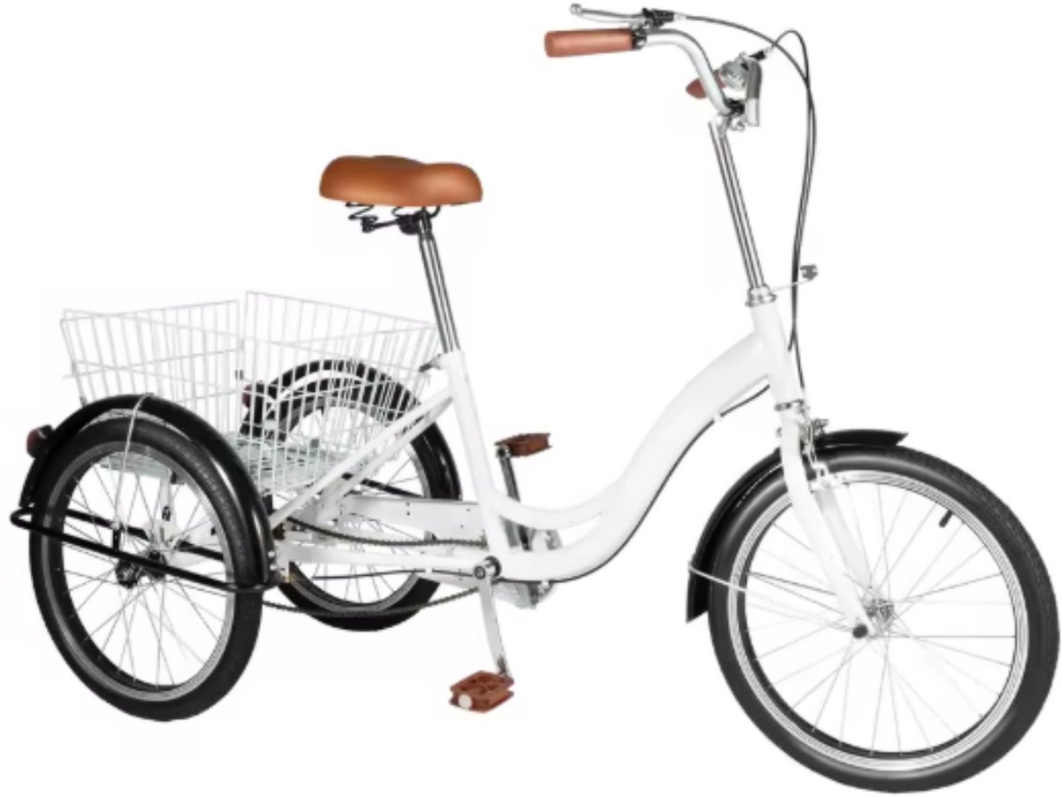 Opulence Driewieler - 6 versnellingen - Fiets voor volwassenen en senioren - 20 Inch - Verstelbaar - Met mand - Voorrem - Wit - 120KG Driewieler kopen online