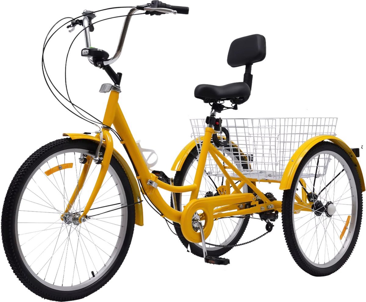 Opulence Driewieler 7 versnellingen - Fiets voor volwassenen en senioren - 24 Inch - Opvouwbare Trike - Met mand en LED Verlichting - Oranje Driewieler kopen online