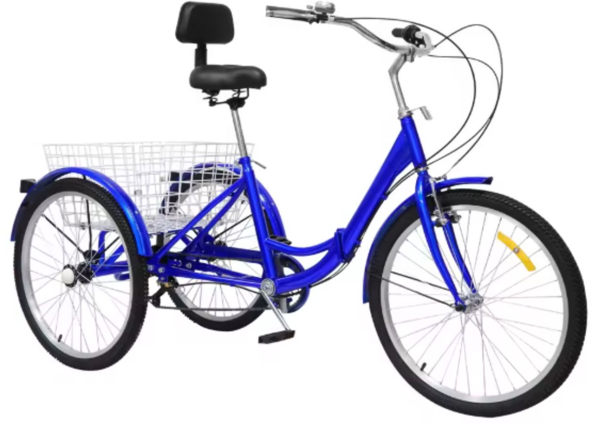 Opulence Driewieler Zico - 7 versnellingen - Fiets voor volwassenen en senioren - 24 Inch - Opvouwbare Trike - Met mand - Voorrem - Blauw Driewieler kopen online