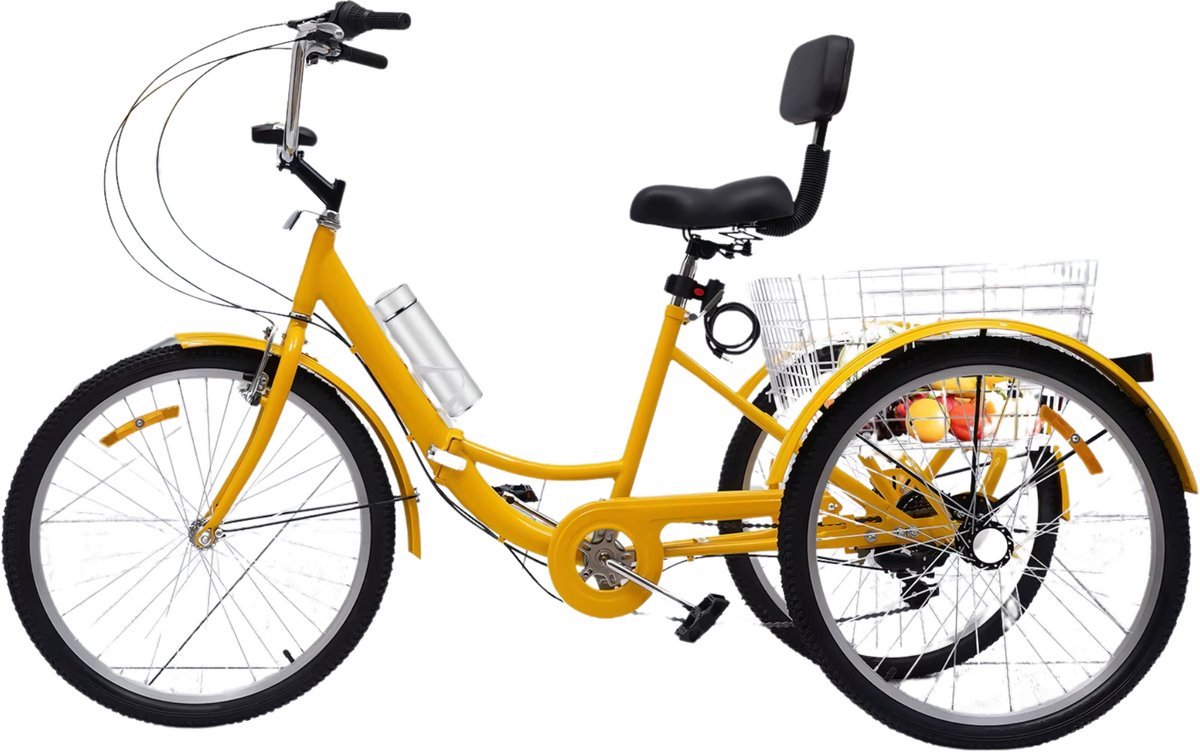 Opulence Driewieler Zita - 7 versnellingen - Fiets voor volwassenen en senioren - 24 Inch - Opvouwbare - Verstelbaar - Met mand - Voorrem - Geel Driewieler kopen online