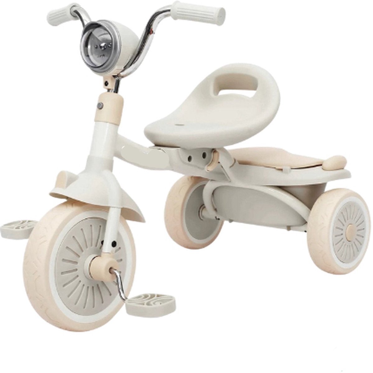 opvouwbare driewieler loopfiets met pedalen pu wielen schokabsorberend led lamp veilig en comfortabel binnen en buiten 1 5 jaar uitgebreid getest wit roze