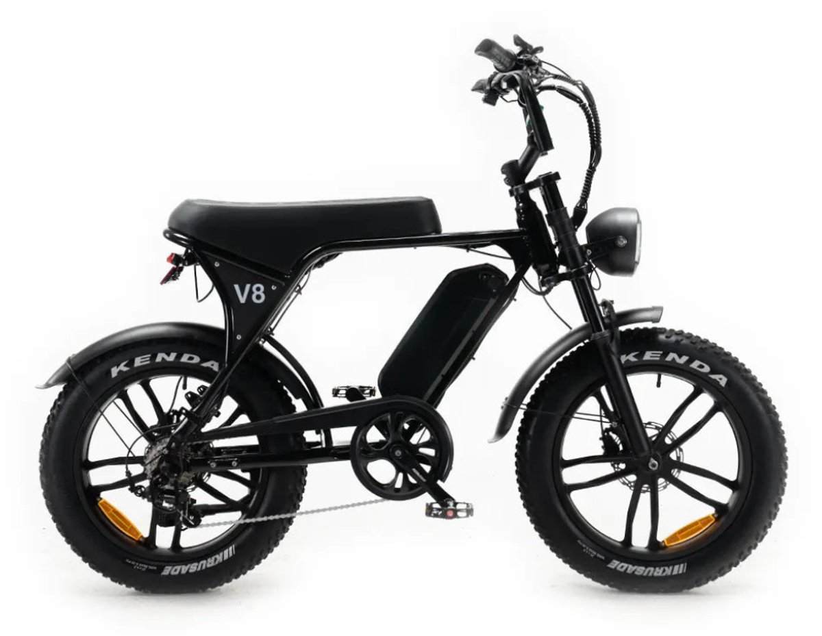 ouxi c80 elektrische fatbike inclusief voetsteuntjes inclusief achterzitje ingebouwd alarmsystseem nfc chip 20 inch 250w motor 7 versnellingen 60 km actieradius hydraulische schijfremmen zwart