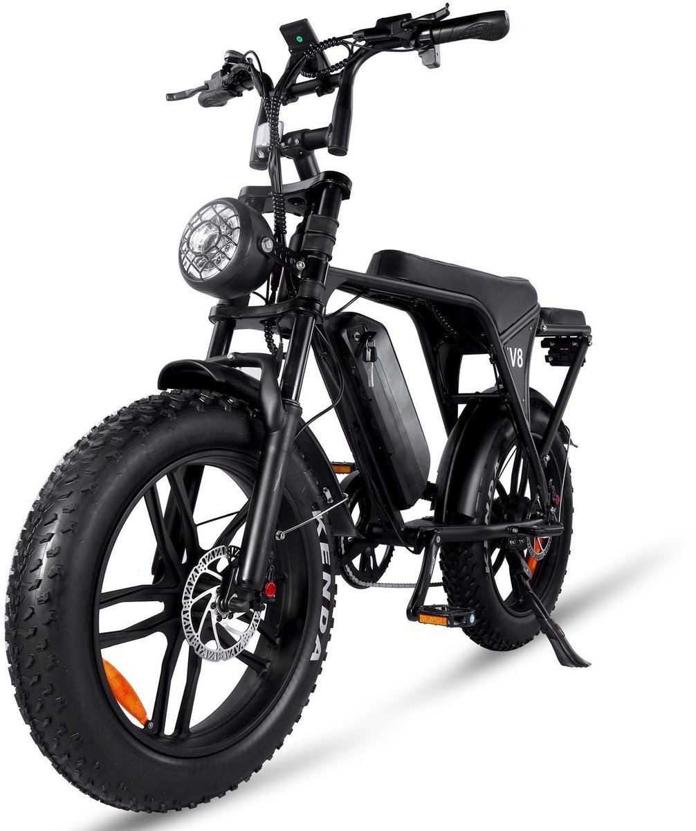 ouxi v8 3 0 elektrische fatbike ingebouwd alarmsystseem gratis achterzitje 20 inch 250w motor 7 versnellingen 60 km actieradius hydraulische schijfremmen zwart in doos