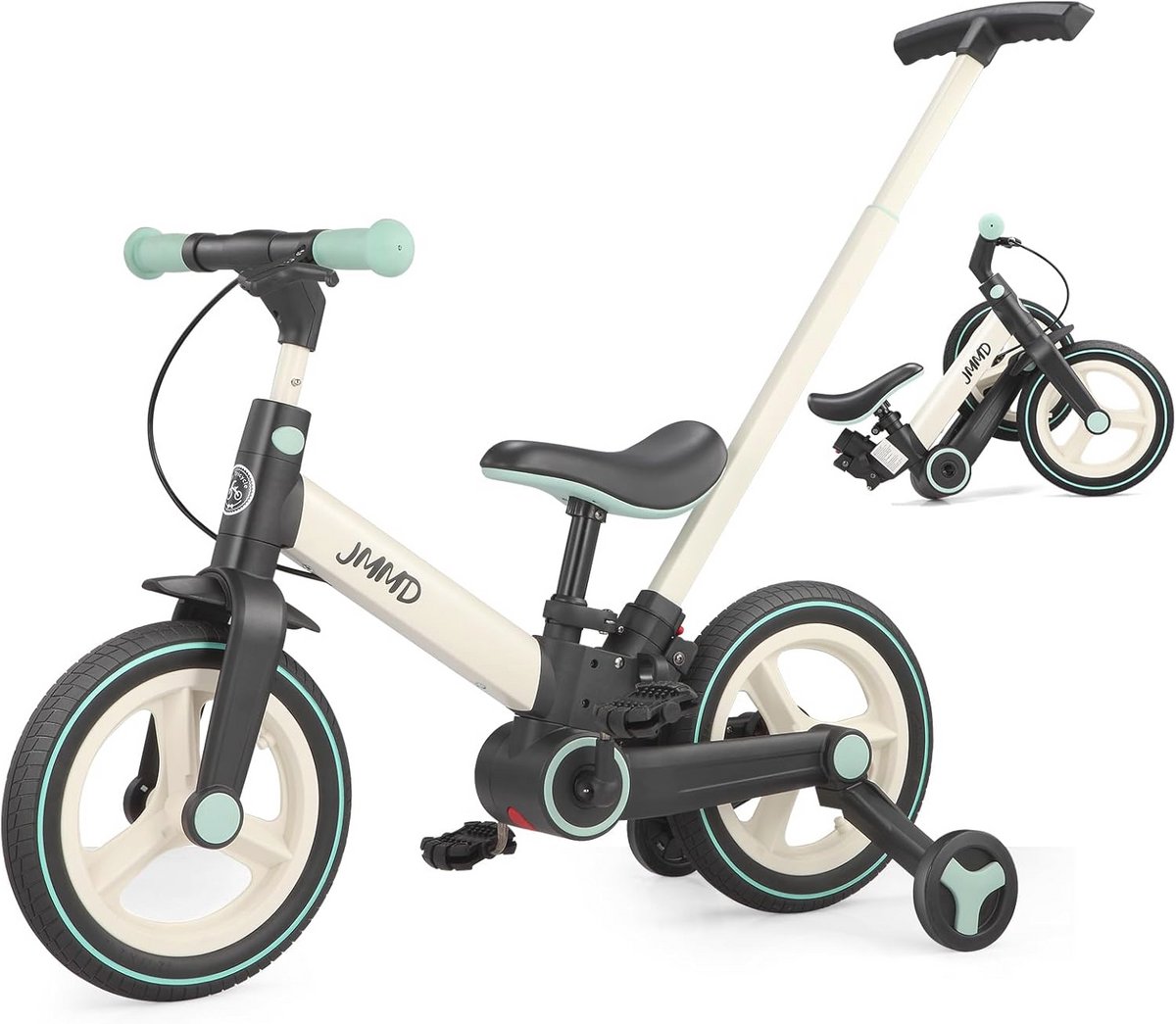 peuterfiets met duwgreep en trainingswielen 6 in 1 voor jongens en meisjes