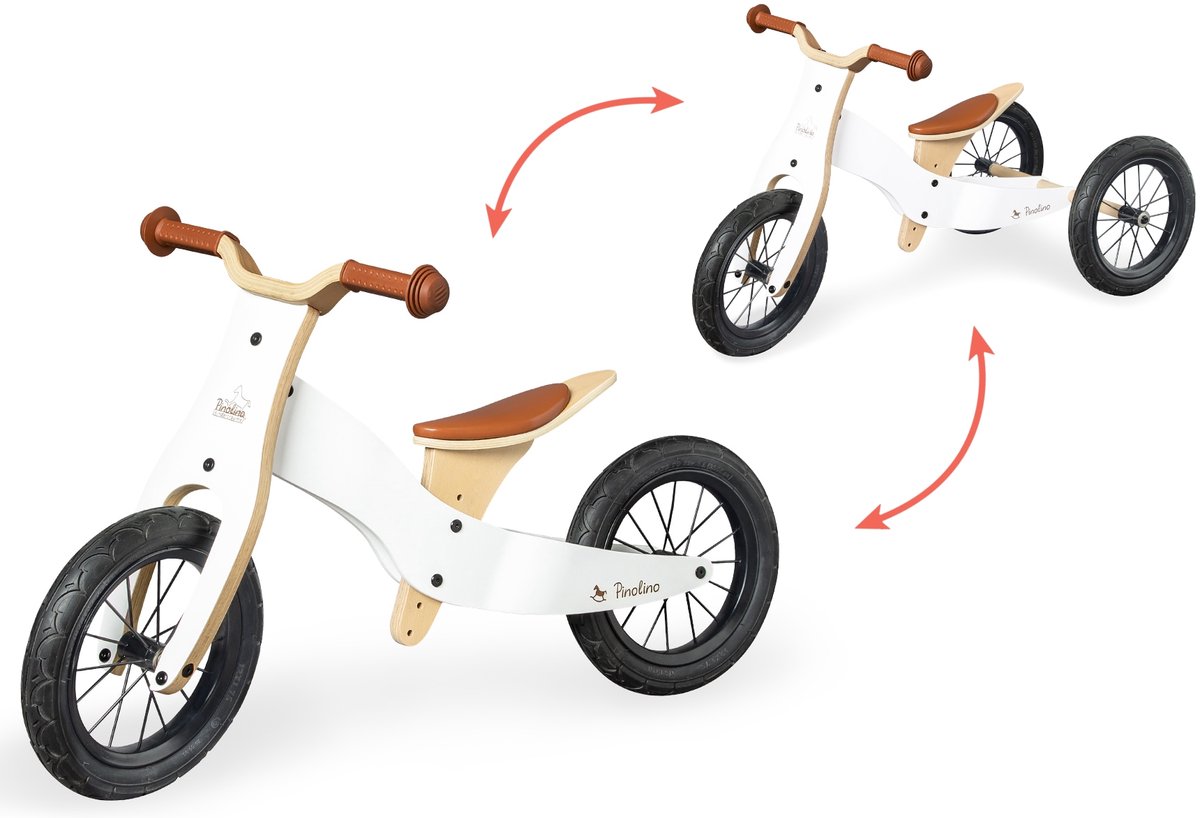 Pinolino Houten Loopfiets Balance 2 in 1 'Oskar' - Wit/naturel - 2 in 1 Loopfiets en driewieler - duurzaam Loopfiets kopen online