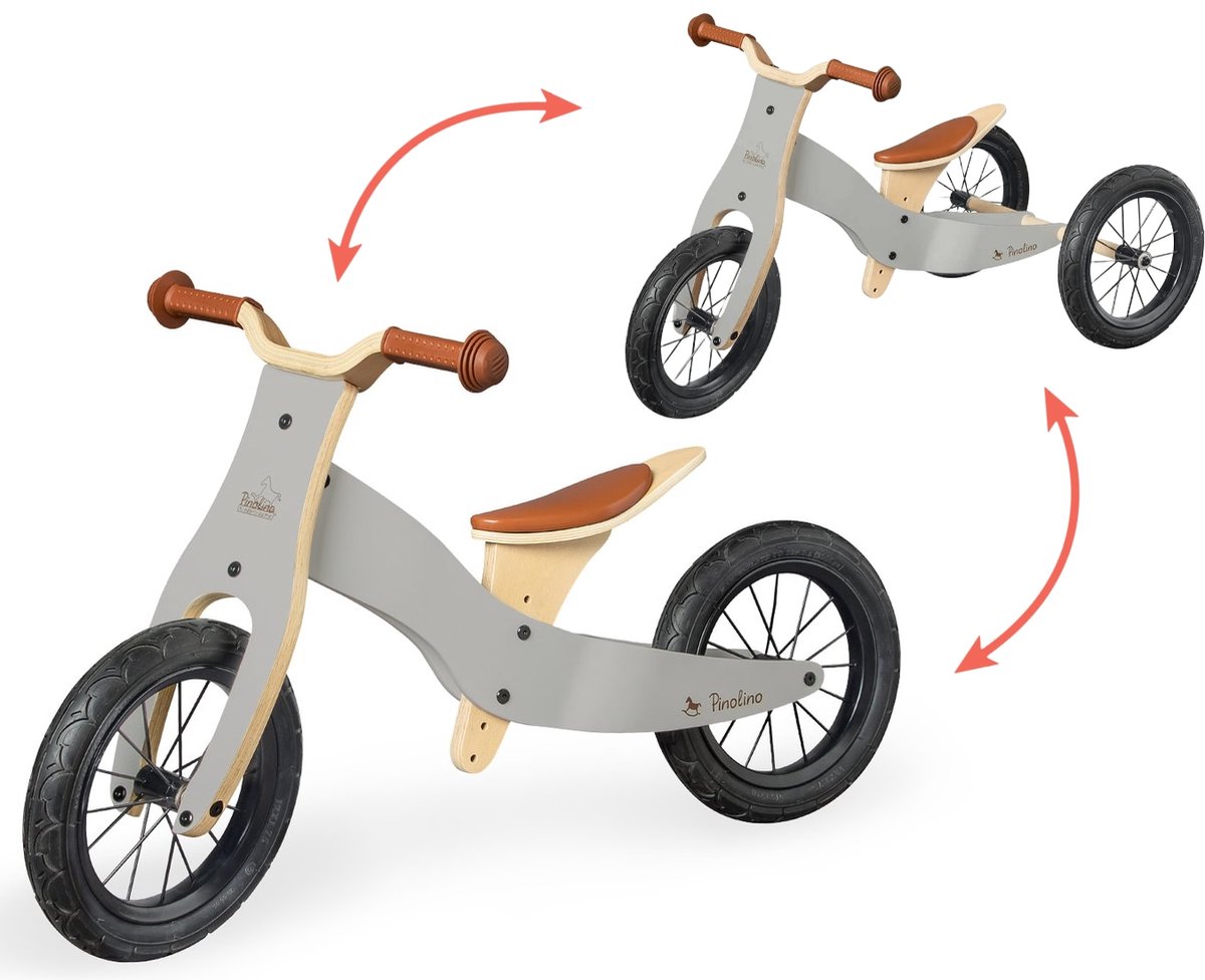 Pinolino Houten Loopfiets Balance driewieler 'Oskar' - grijs 2 in 1 loopfiets en driewieler Loopfiets kopen online