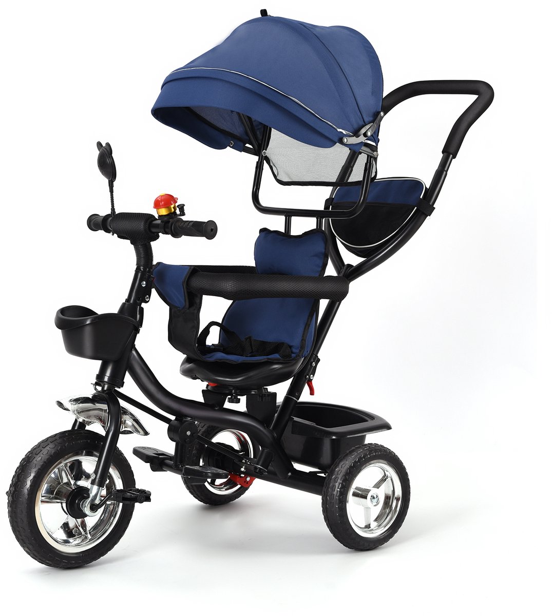 pipipoxer kinderdriewieler driewieler met duwstang 360 draaibare zit met zonnescherm blauw