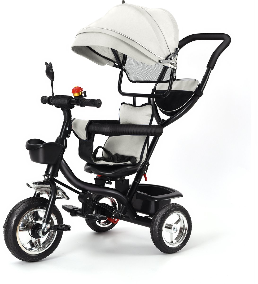 PIPIPOXER -Kinderdriewieler Driewieler met duwstang-360° draaibare zit-Met zonnescherm- Grijs Driewieler kopen online