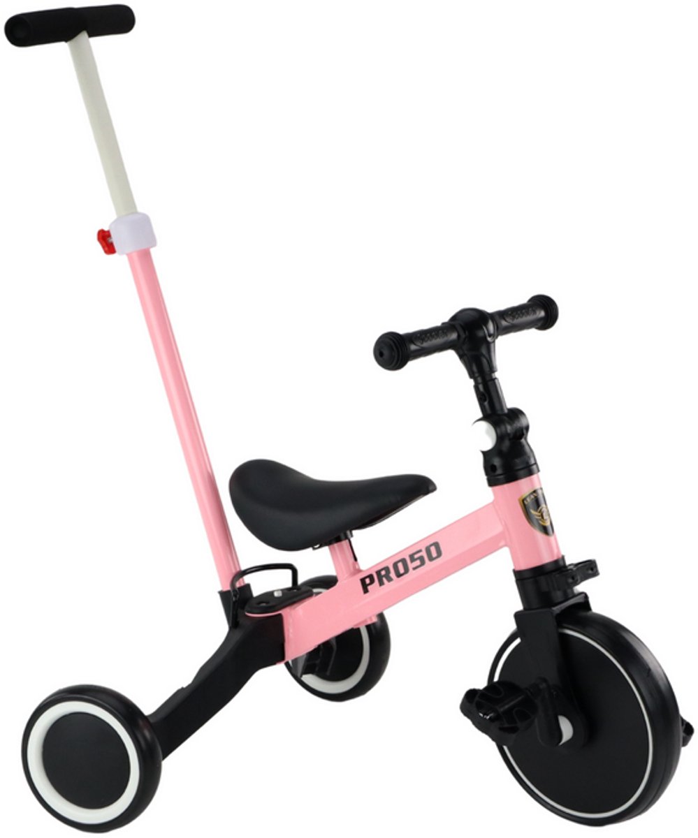 Playos® - 3 in 1 Loopfiets - met Duwstang - Roze - Verstelbaar - Driewieler - Fiets - Kinderfiets - Cadeau - Speelgoed Loopfiets kopen online