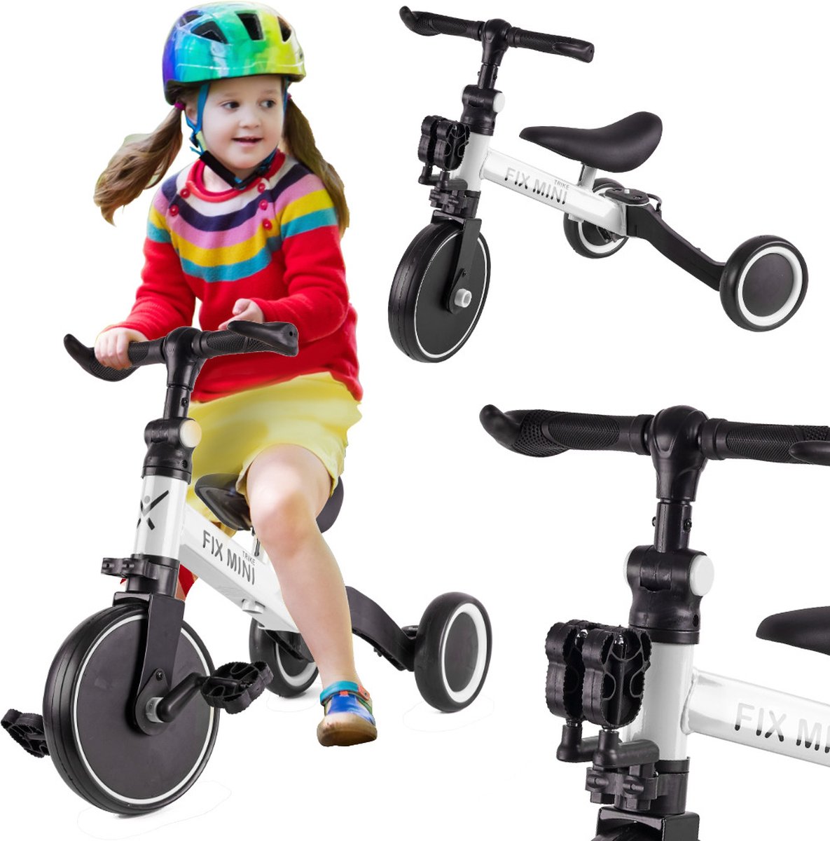 playos 3 in 1 loopfiets wit verstelbaar driewieler fiets loopwagen kinderfiets cadeau speelgoed