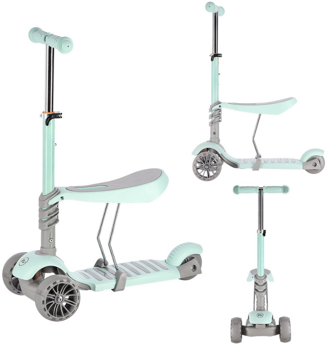 Playos® - Driewieler Step - 2 in 1 - Mint - Verstelbaar - met LED wielen - tot 50 kilo - Step met Zadel - Loopfiets Step kopen online