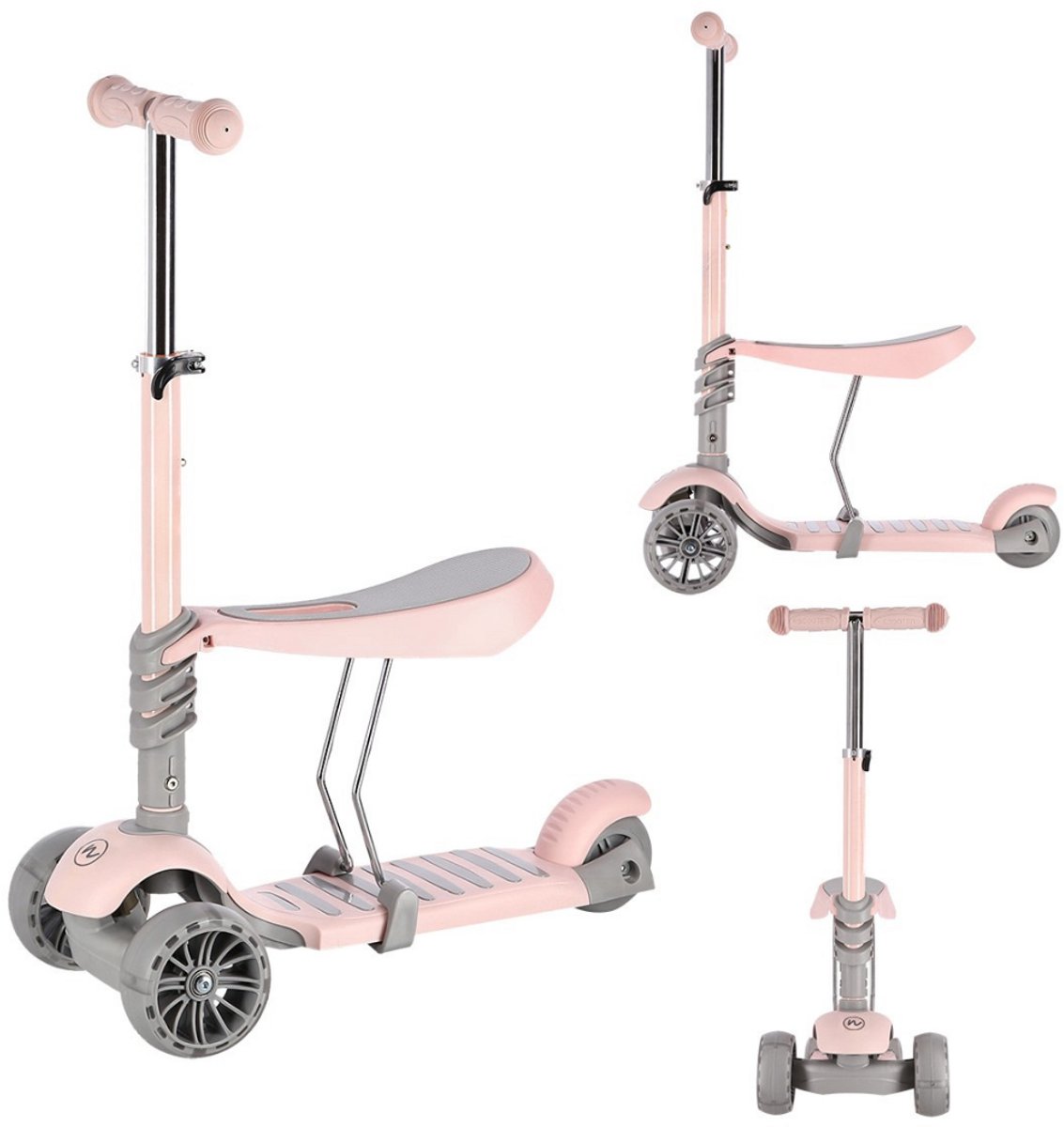 Playos® - Driewieler Step - 2 in 1 - Roze - Verstelbaar - met LED wielen - tot 50 kilo - Step met Zadel - Loopfiets Step kopen online