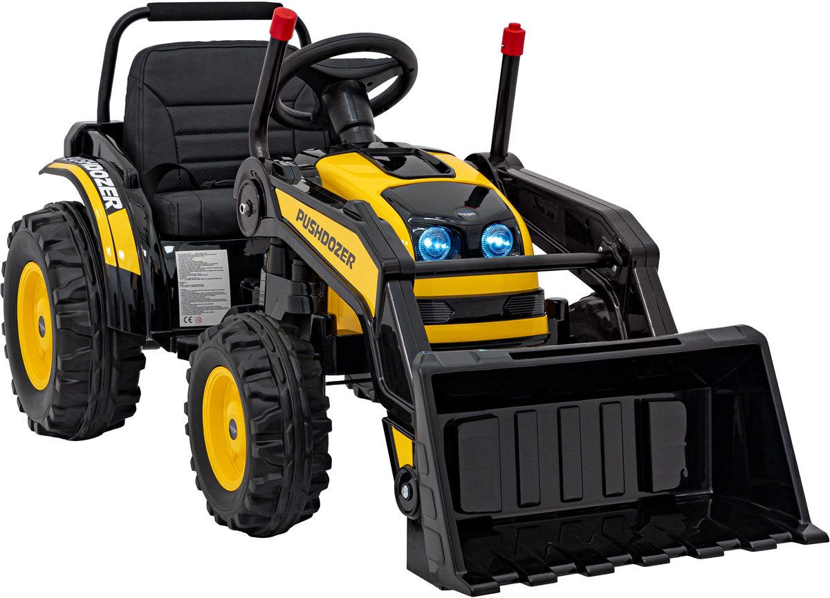 Playos® - Elektrische Tractor - Graafmachine - Geel - Berijdbaar - tot 25 kilo - met Bluetooth - MP3 - Radio FM - Buitenspeelgoed - Shovel - 12V - Elektrische Auto - Bestuurbare Tractor - Bulldozer Accuvoertuig kopen online