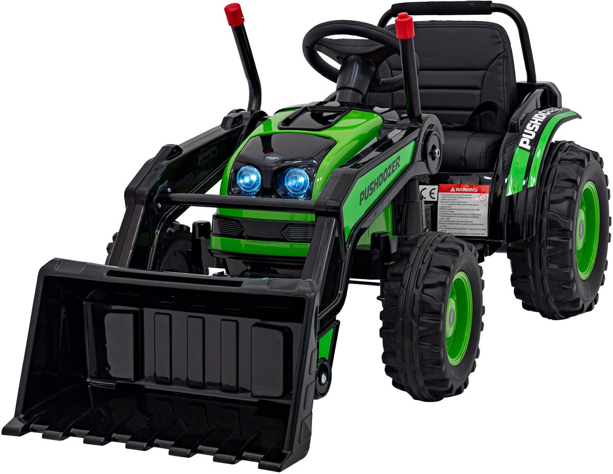 Playos® - Elektrische Tractor - Graafmachine - Groen - Berijdbaar - tot 25 kilo - met Bluetooth - MP3 - Radio FM - Buitenspeelgoed - Shovel - 12V - Elektrische Auto - Bestuurbare Tractor - Bulldozer Accuvoertuig kopen online
