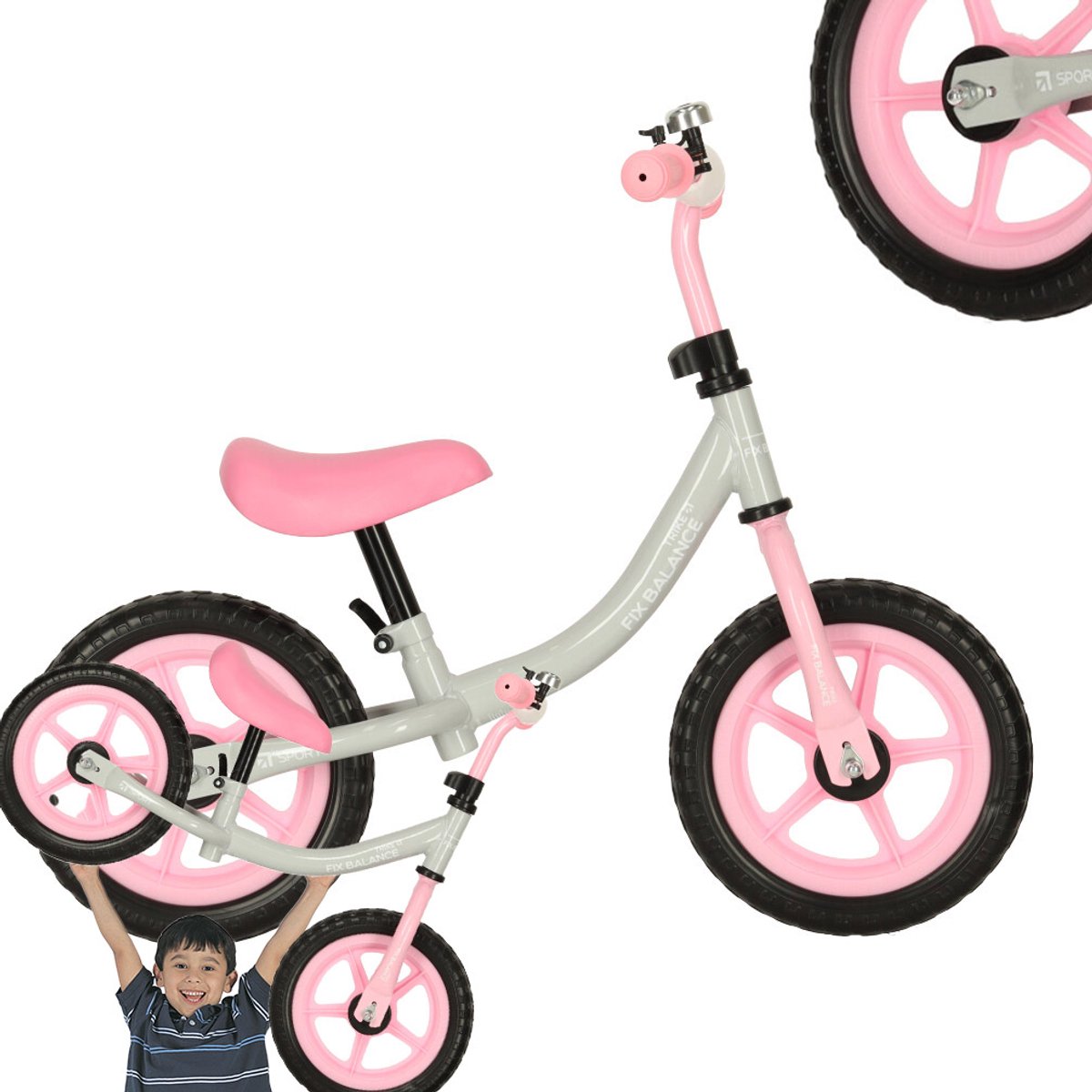 Playos® - Loopfiets - Roze / Grijs - Verstelbaar Zadel & Stuur - van 80 tot 108 cm - tot 35 kilo - Balansfiets - Leren Fietsen Loopfiets kopen online