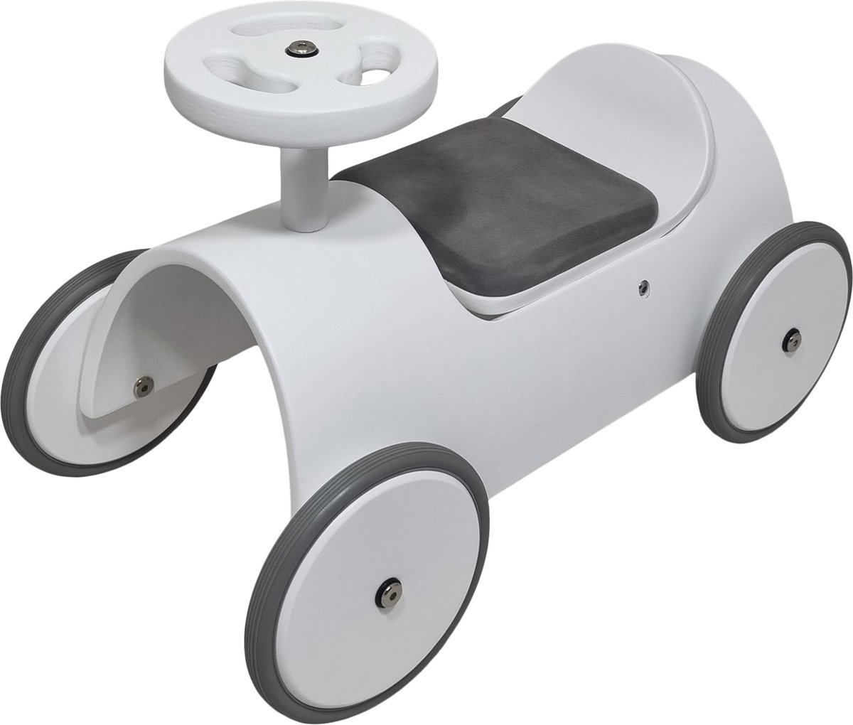 Playwood-Houten loopauto wit met zwart rubber Loopauto kopen online