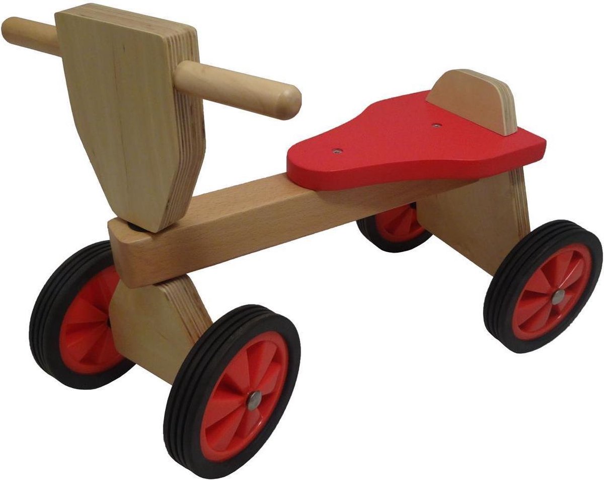 Playwood Loopfiets -  Vierwieler - Rood - Hout Loopfiets kopen online