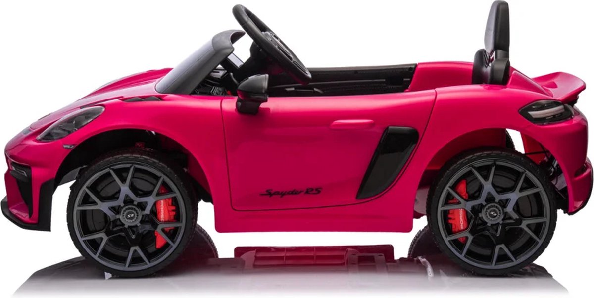 Porsche Spyder RS Roze, 12 volt Kinder Accu Auto, rubberen banden, leder zitje en meer! Accuvoertuig kopen online
