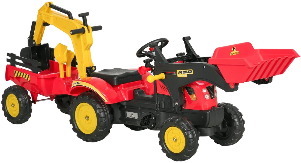 Primaro Tractor - Traptractor - Tractor met Pedalen - Met Aanhanger en Graafmachine - vanaf 3 jaar - 179x42x59 cm Traptractor kopen online