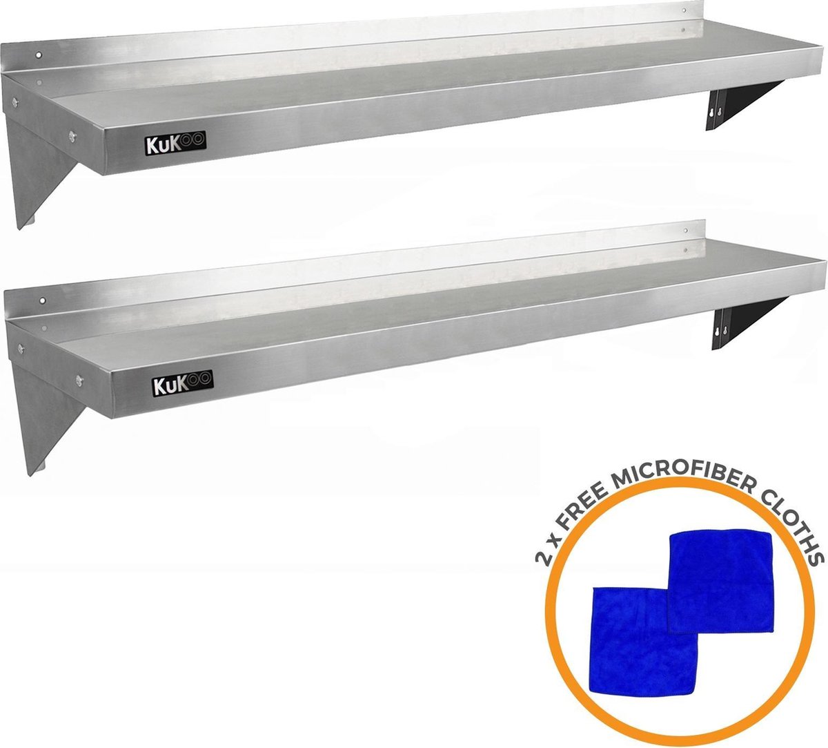 Professionele RVS Wandschappen met Console - 150 x 30 cm - Inclusief 2 beugels + bevestigingsschroeven + beugelbouten + Microvezeldoeken - Horeca Combinatiewerkbank kopen online