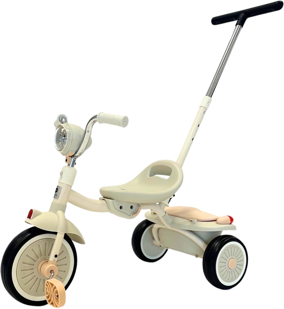 puck driewieler cream rose met duwstang