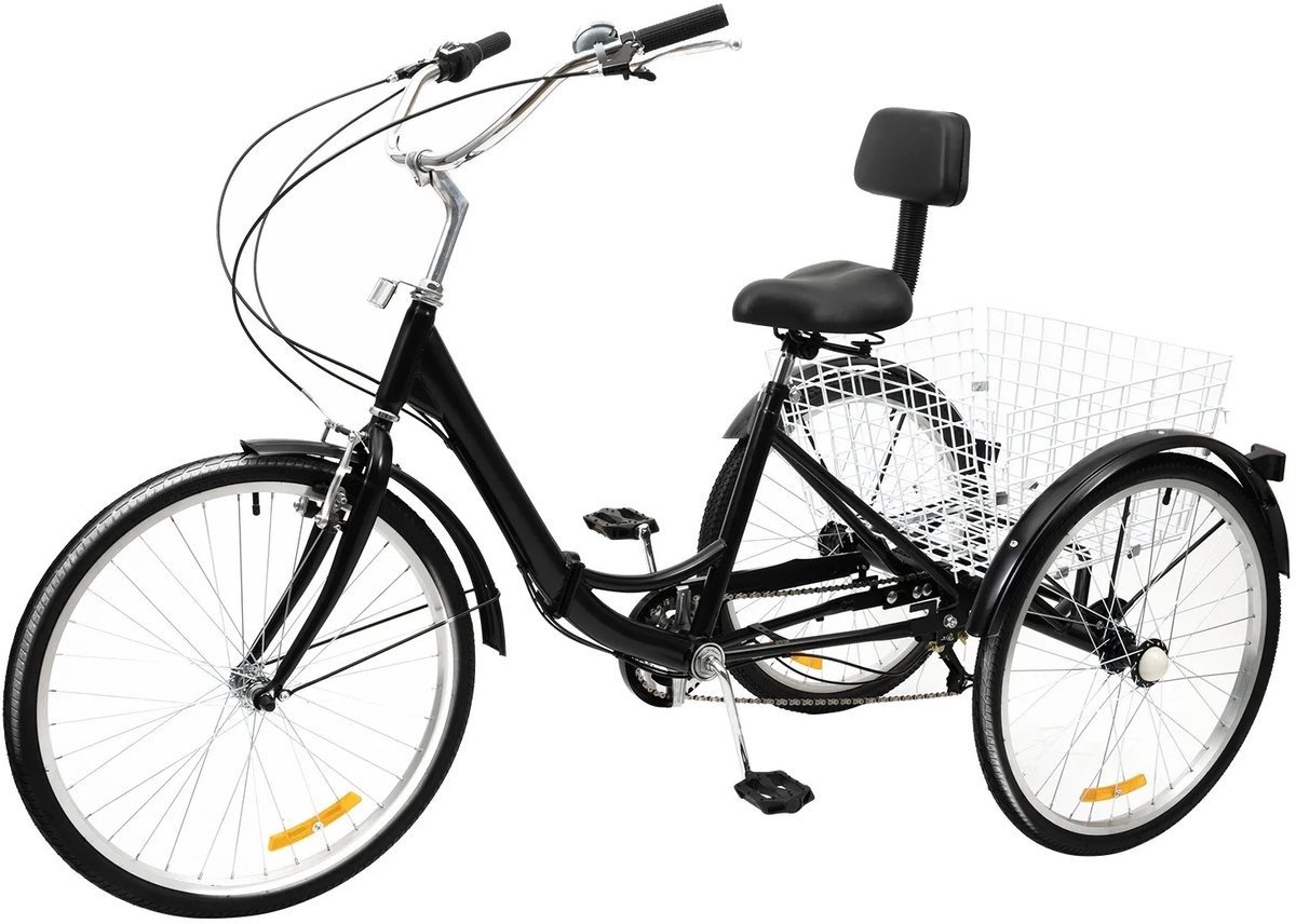 QPFO® 24 Inch Opvouwbare Driewieler Voor Volwassenen - 7 Versnellingen - Verstelbare Hoogte - Inclusief Koplamp Mand en Bekerhouder - Draagvermogen 95 kg Fiets kopen online