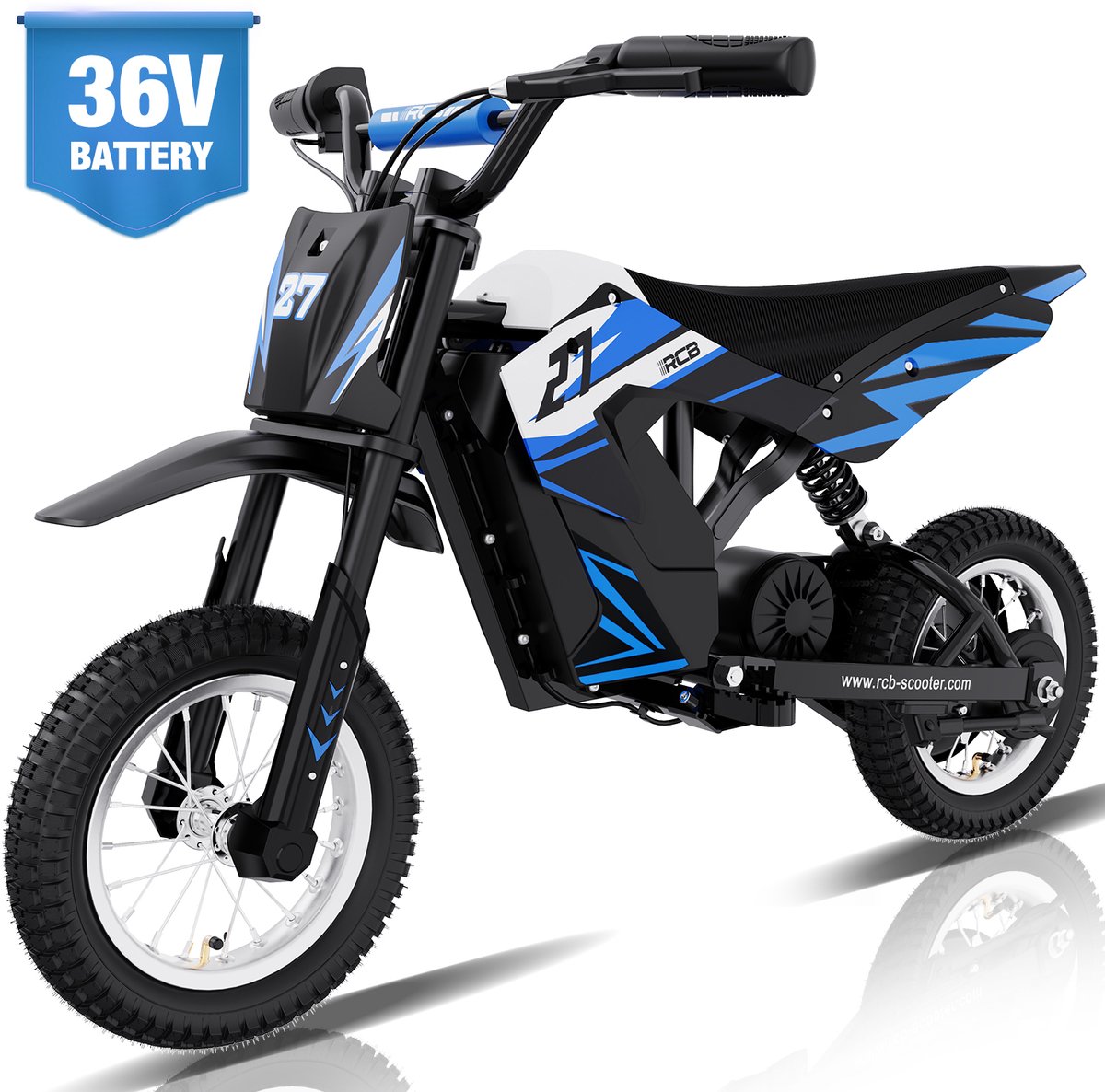 RCB Elektrische kindermotor | 36V Cross Bike Off-road| 3 Versnellingen (8/12/25 km/u)| Blauw/Zwart Accuvoertuig kopen online