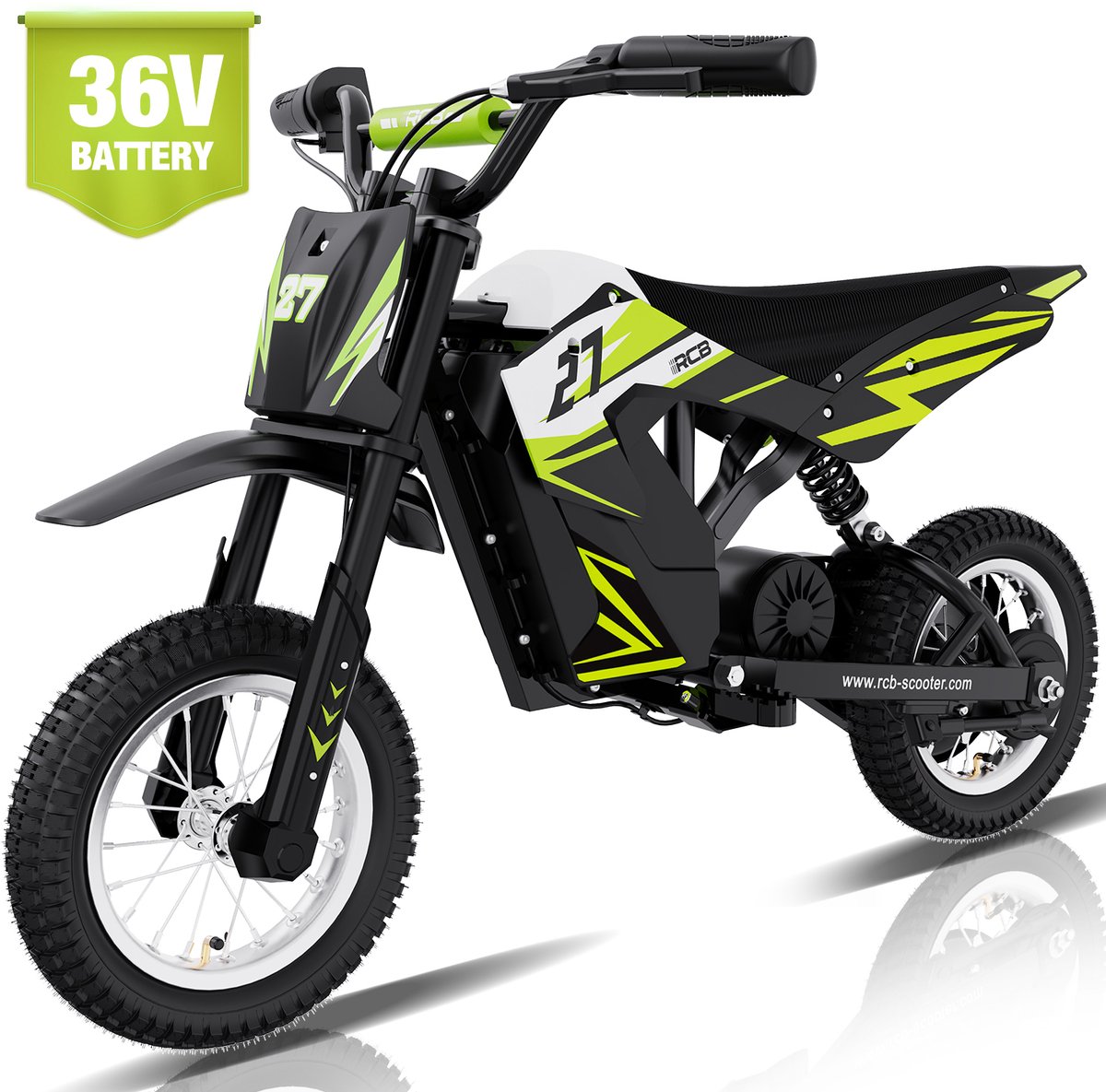 rcb elektrische kindermotor 36v cross bike off road 3 versnellingen 8 12 25 km u groente zwart