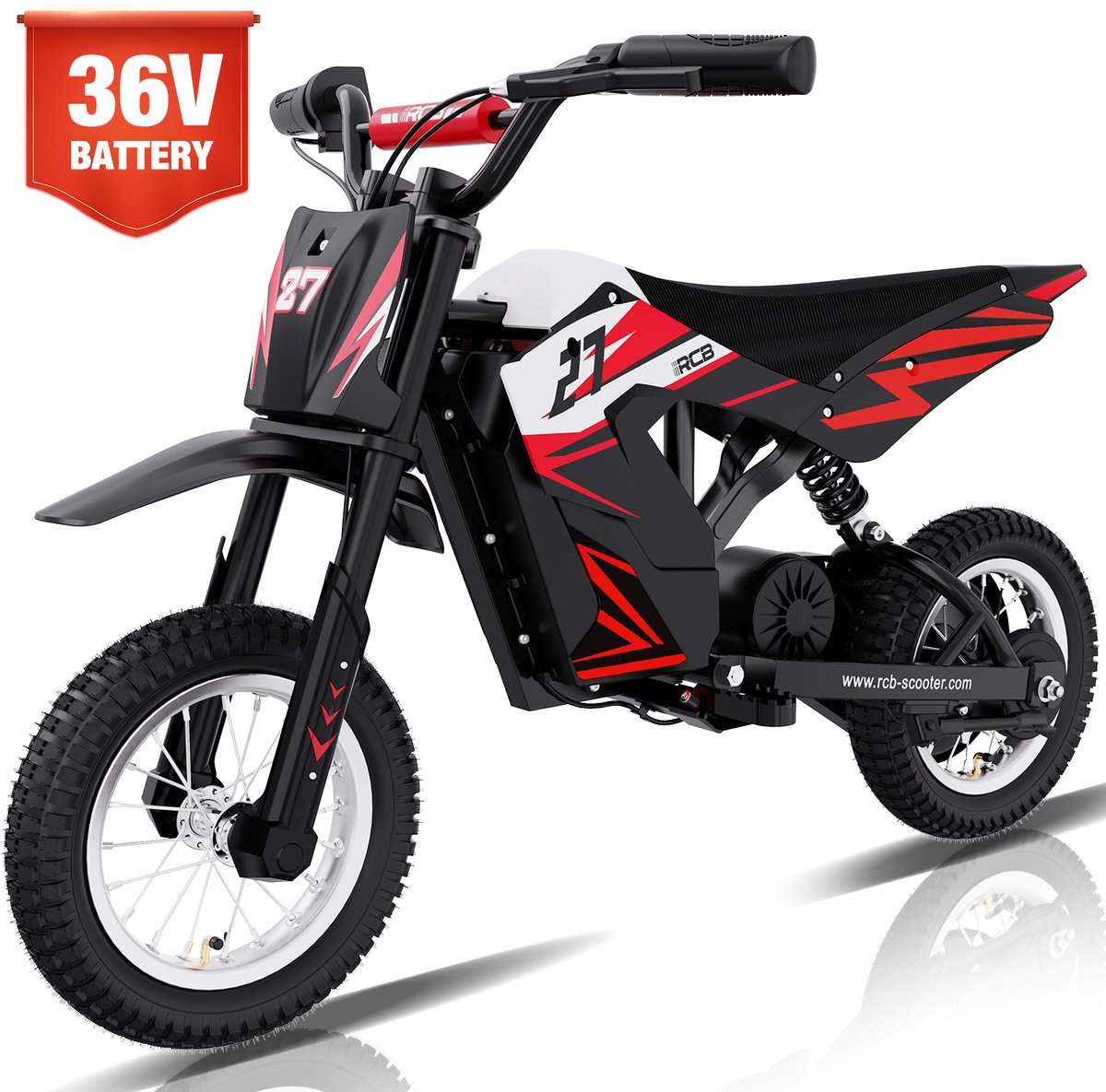 RCB Elektrische kindermotor | 36V Cross Bike Off-road| 3 Versnellingen (8/12/25 km/u)| | Rood/Zwart Accuvoertuig kopen online