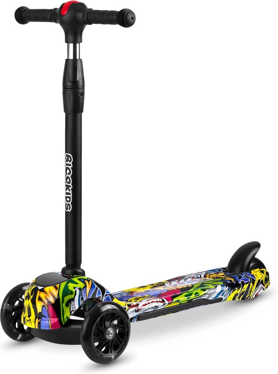 Ricokids Piko driewielige scooter - zwart met kleurrijke patronen Step kopen online